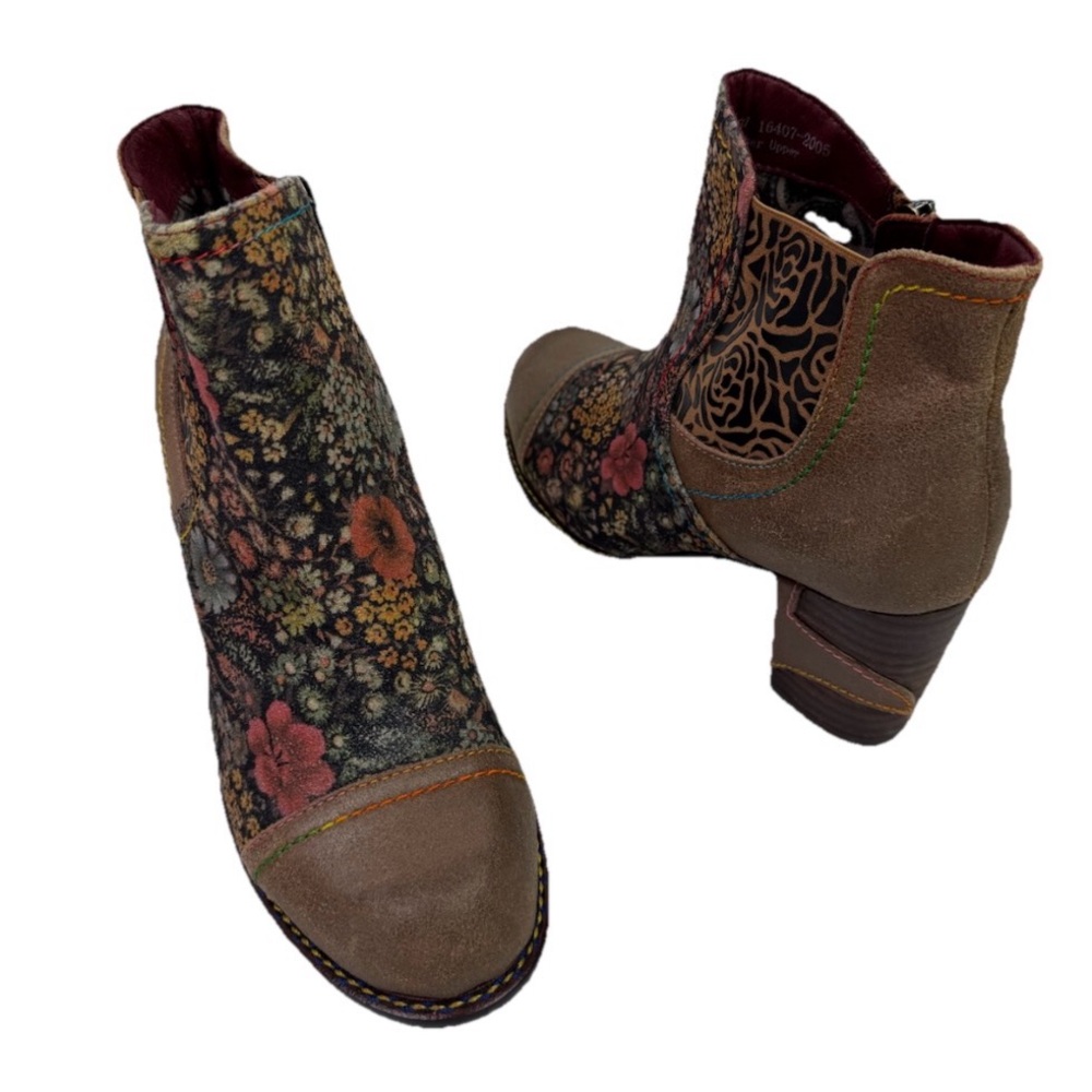 L’Artiste by Spring Step Melvina Brown Floral Leather Ankle Boots Women’s 37 EU